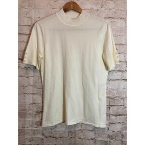 Lana Lee Sweater Womens Medium Cream Short Sleeve Santana Knit Button‎ Detail